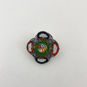 Vintage Micro Mosaic Brooch Pin Italy Flowers MM18